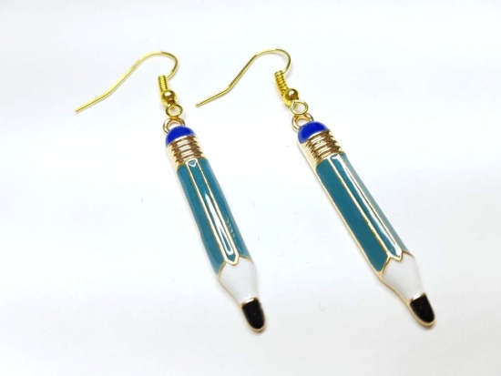 Bleistift Ohrringe goldfarben blau